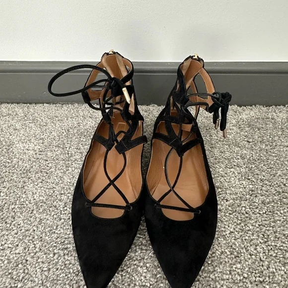 Aquazzura Christy Leather Point Toe Flats in Black Size 37 = U.S 7 $675 - Picture 4 of 10